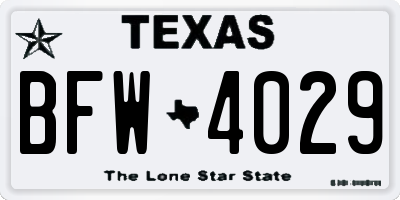 TX license plate BFW4029