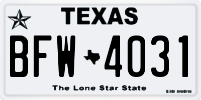 TX license plate BFW4031