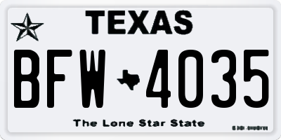 TX license plate BFW4035