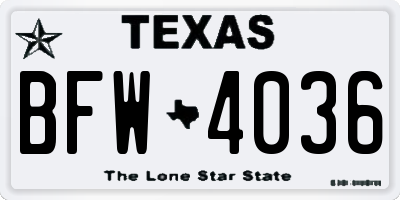 TX license plate BFW4036