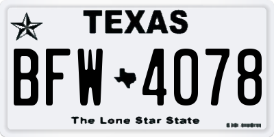 TX license plate BFW4078