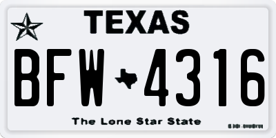 TX license plate BFW4316