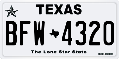 TX license plate BFW4320