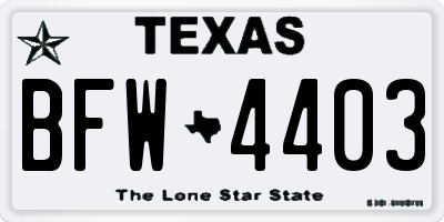 TX license plate BFW4403