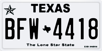 TX license plate BFW4418