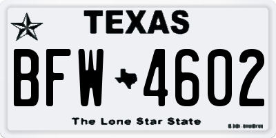 TX license plate BFW4602