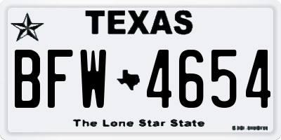TX license plate BFW4654