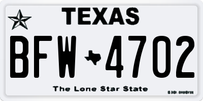 TX license plate BFW4702