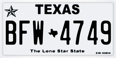 TX license plate BFW4749