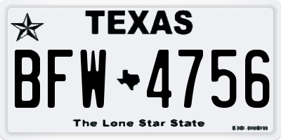TX license plate BFW4756