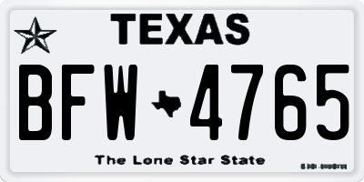 TX license plate BFW4765