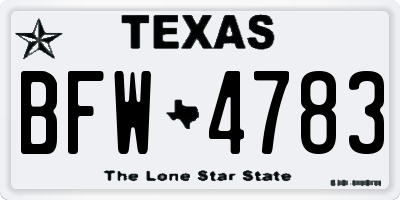 TX license plate BFW4783