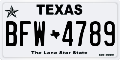 TX license plate BFW4789