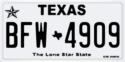 TX license plate BFW4909