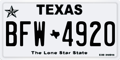 TX license plate BFW4920