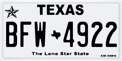 TX license plate BFW4922