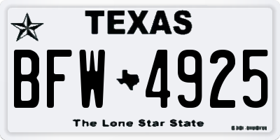 TX license plate BFW4925