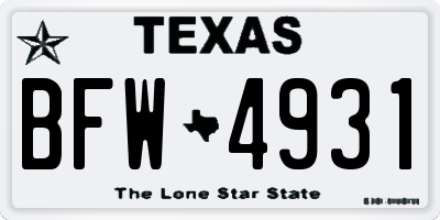 TX license plate BFW4931