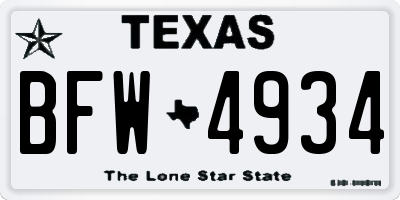 TX license plate BFW4934