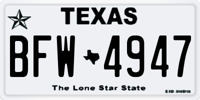 TX license plate BFW4947