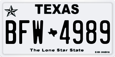 TX license plate BFW4989