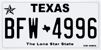 TX license plate BFW4996