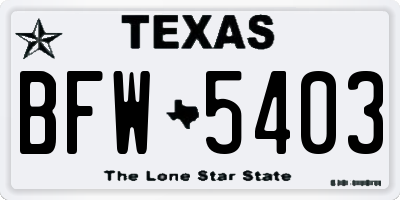TX license plate BFW5403