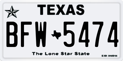 TX license plate BFW5474