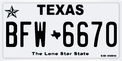 TX license plate BFW6670