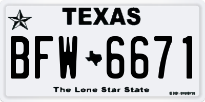 TX license plate BFW6671