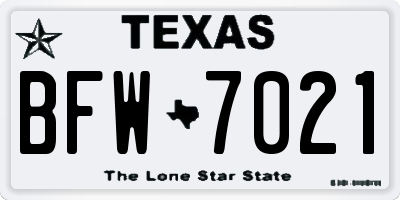 TX license plate BFW7021