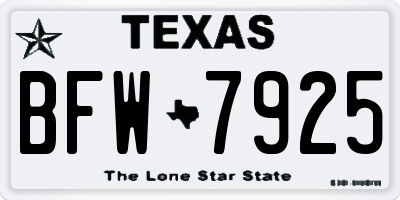 TX license plate BFW7925