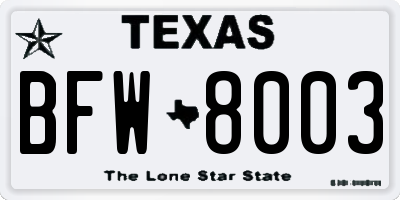 TX license plate BFW8003