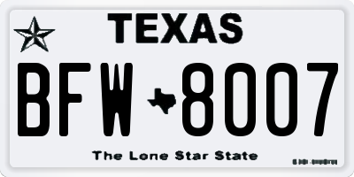 TX license plate BFW8007