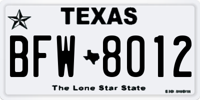 TX license plate BFW8012