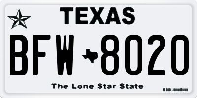 TX license plate BFW8020