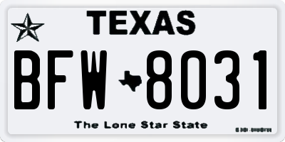 TX license plate BFW8031