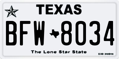 TX license plate BFW8034
