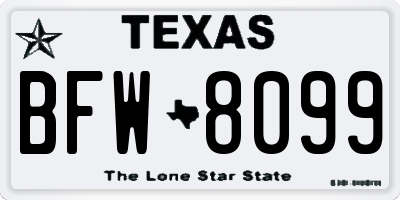TX license plate BFW8099