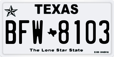 TX license plate BFW8103