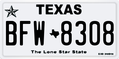 TX license plate BFW8308