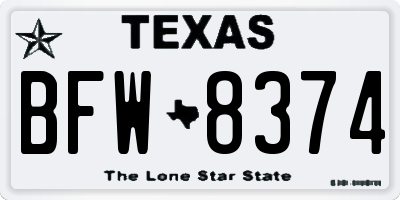 TX license plate BFW8374