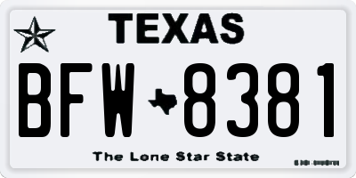 TX license plate BFW8381
