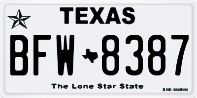 TX license plate BFW8387