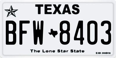 TX license plate BFW8403