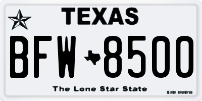 TX license plate BFW8500