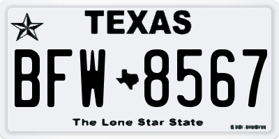 TX license plate BFW8567