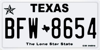 TX license plate BFW8654