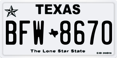 TX license plate BFW8670