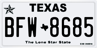 TX license plate BFW8685